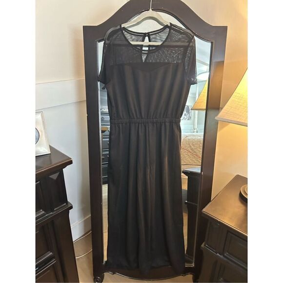 NEW Black Jumpsuit Sheer Chest Detail Short sleeve XL - Picture 1 of 4